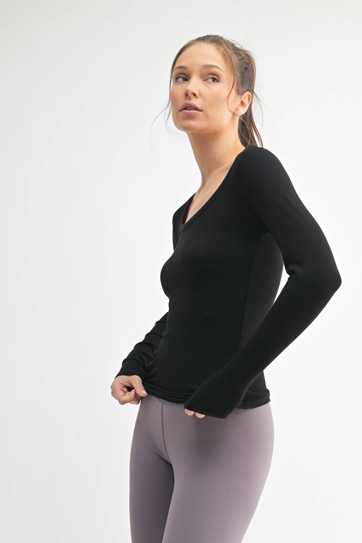 Sarah Micro-Ribbed Long Sleeve Top
