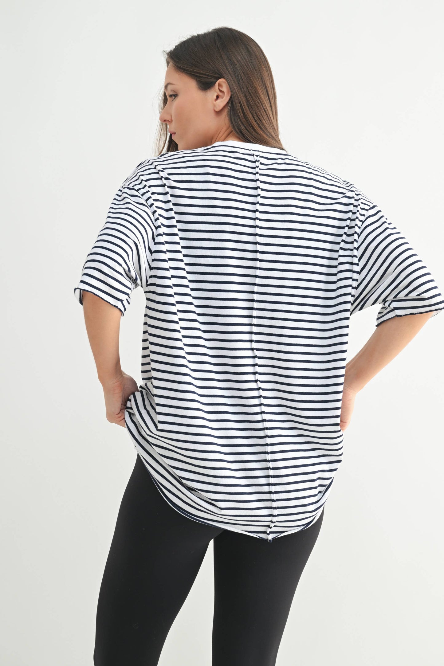 Coastal Cotton Striped Oversized Crewneck Tee