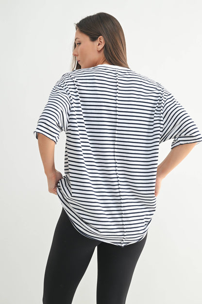 Coastal Cotton Striped Oversized Crewneck Tee