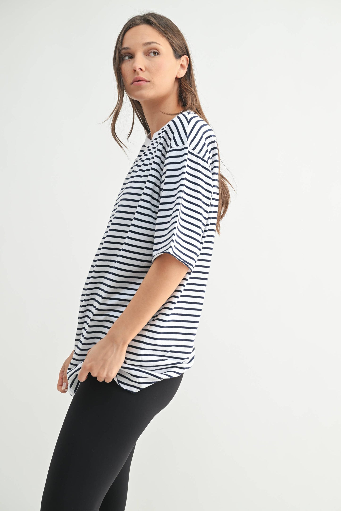 Coastal Cotton Striped Oversized Crewneck Tee