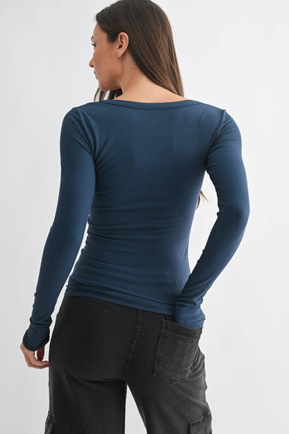 Sarah Micro-Ribbed Long Sleeve Top