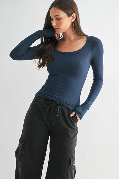 Sarah Micro-Ribbed Long Sleeve Top