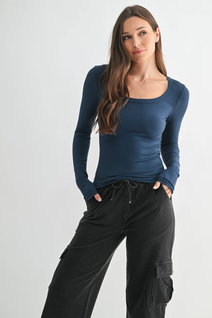 Sarah Micro-Ribbed Long Sleeve Top