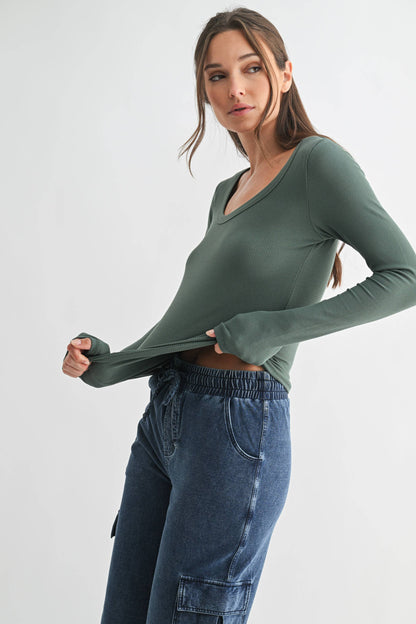 Sarah Micro-Ribbed Long Sleeve Top